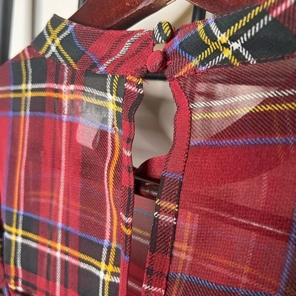 Mudpie Tartan Plaid Sheer Ruffle Chiffon Blouse Sz M - Picture 8 of 12